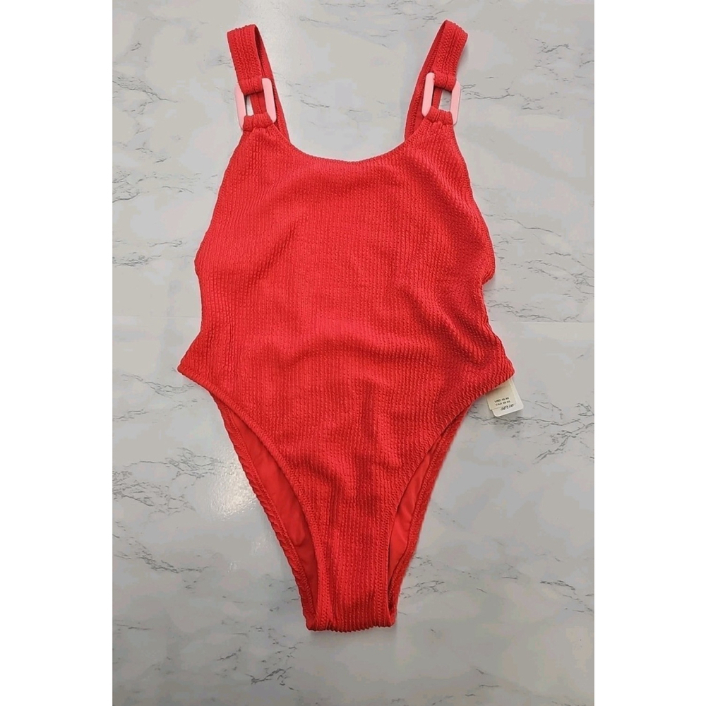 Aerie Red Crinkle Scoop Cheekiest One Piece Swimsuit XLarge